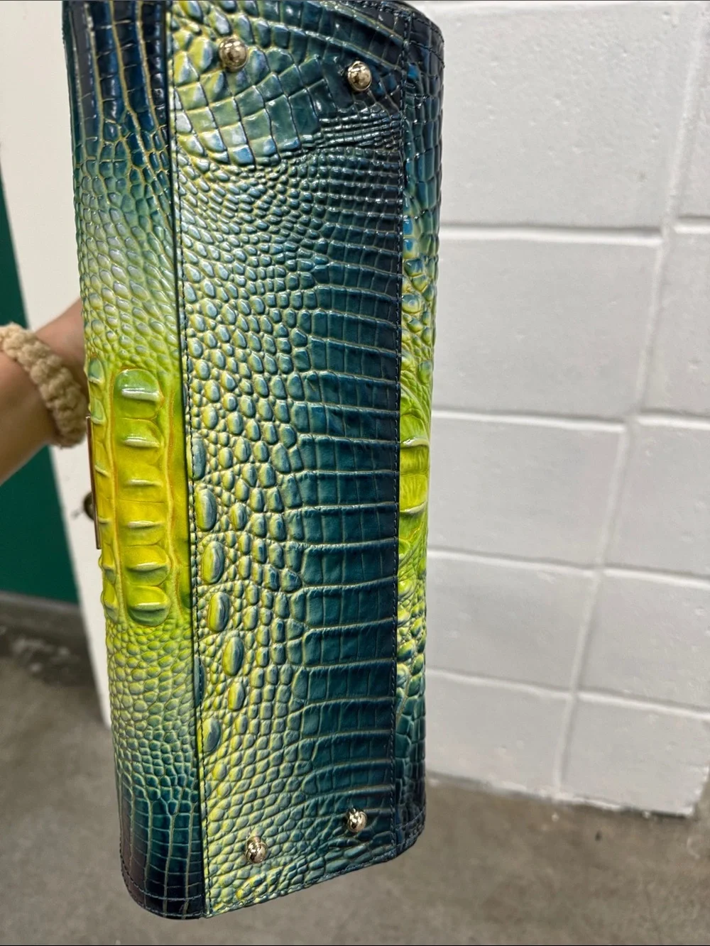 Green Ombre Croc-Embossed Tote Bag